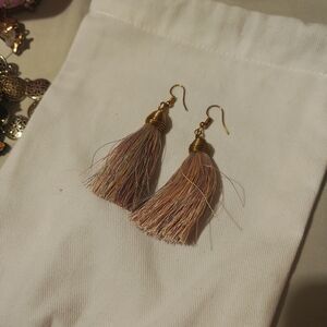 Elegant Gold and Pink Tassel Earrings